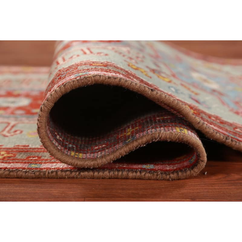 Hand Knotted Oriental 100% Wool Carpet Transitional Geometric Navy Blue & Blues Khotan Runner Rug - 10' 0'' X 2' 5''