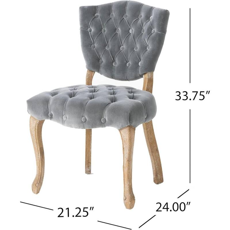2PCS Tufted Polyester Dining Chairs With Wood Legs