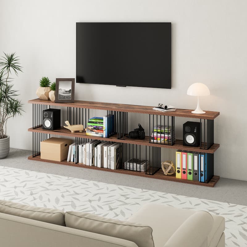 Davee Entertainment TV Stand with Storage Shelves - 94.5*12*30 inches - 94.5*12*30 inches - Antique wood