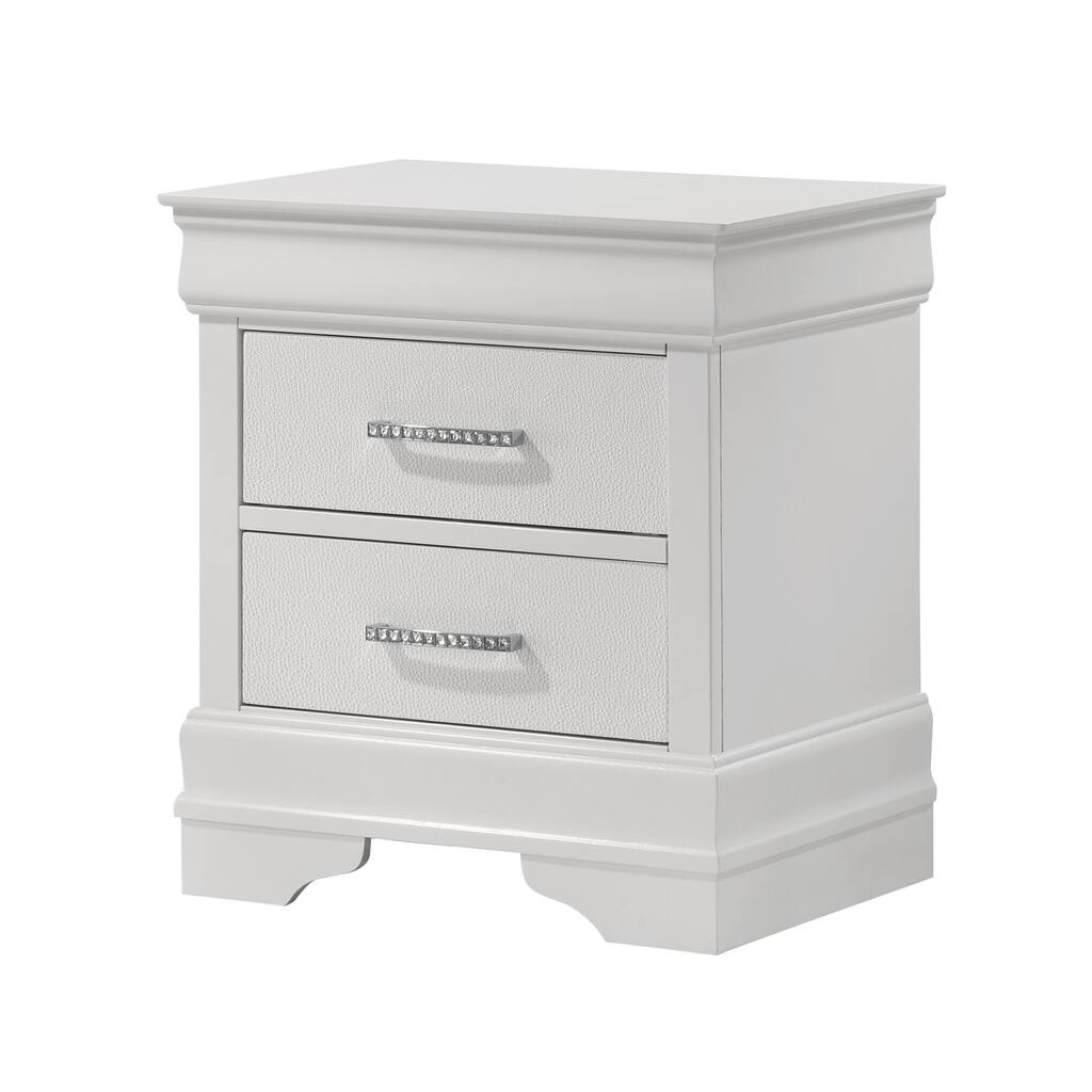 1pc Modern Glam Style Two Drawers Nightstand Solid Wood Crystal-Like Diamond Tufted Texture Bedroom Furniture