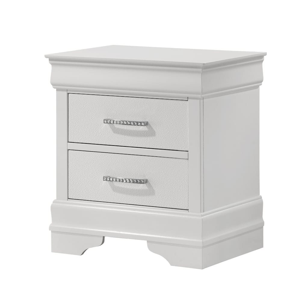 1pc Two Drawers Nightstand Solid Wood Crystal-Like Diamond Tufted Texture