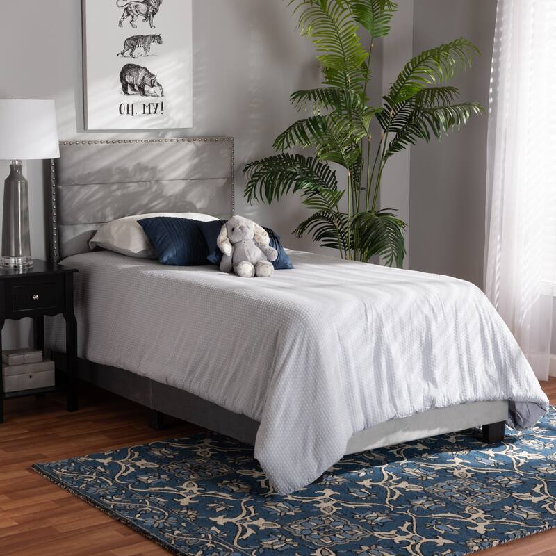 Tamira Contemporary Glam Velvet Fabric Twin Size Panel Bed