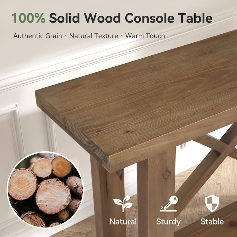 Solid Wood Console Table, Farmhouse Narrow Sofa Table for Living Room