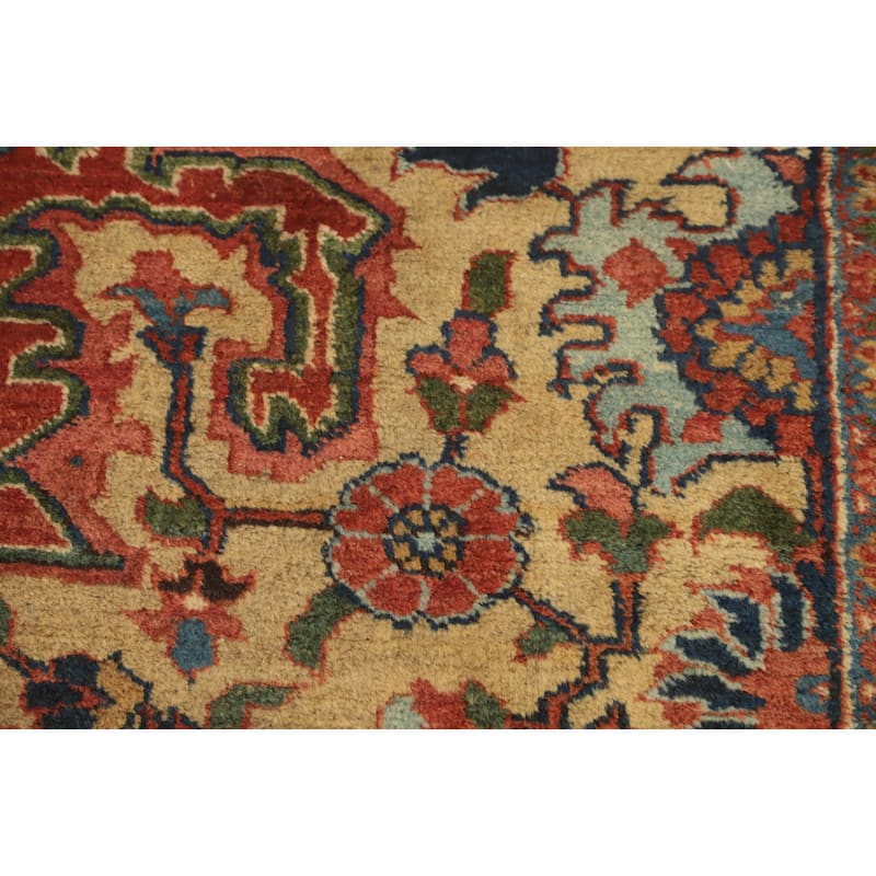 Hand Knotted Oriental 100% Wool Carpet Traditional Floral Oranges & Rust Heriz (serapi) Area Rug - 12' 0'' X 9' 7''