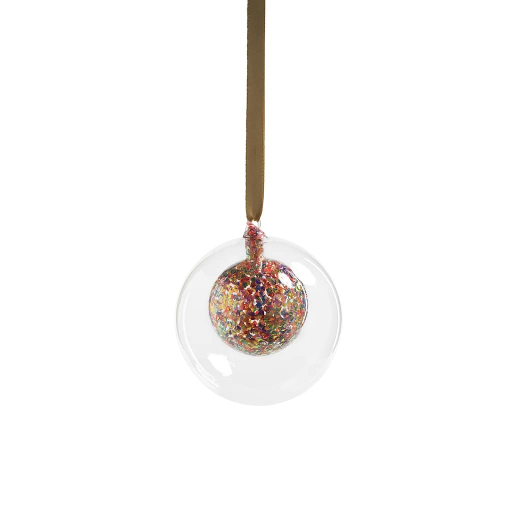2-Piece Double Glass Sequin Ball Ornament Set, 6"