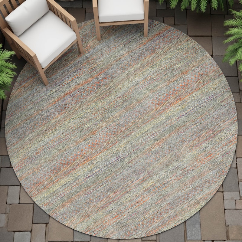 Machine Washable Indoor/Outdoor Modern Stripes Chantille Rug - Sage - 8' x 8'
