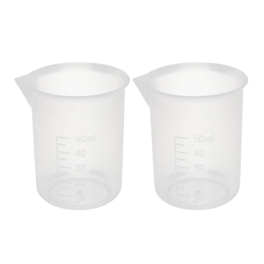 2 Pcs Kitchen Lab 50mL Plastic Measuring Cup Jug Pour Spout Container - Clear