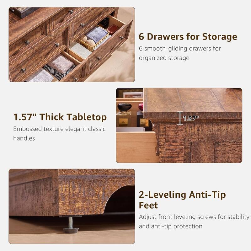 Farmhouse 7-Drawer Dresser for Bedroom, Wood Rustic Chest of Drawers