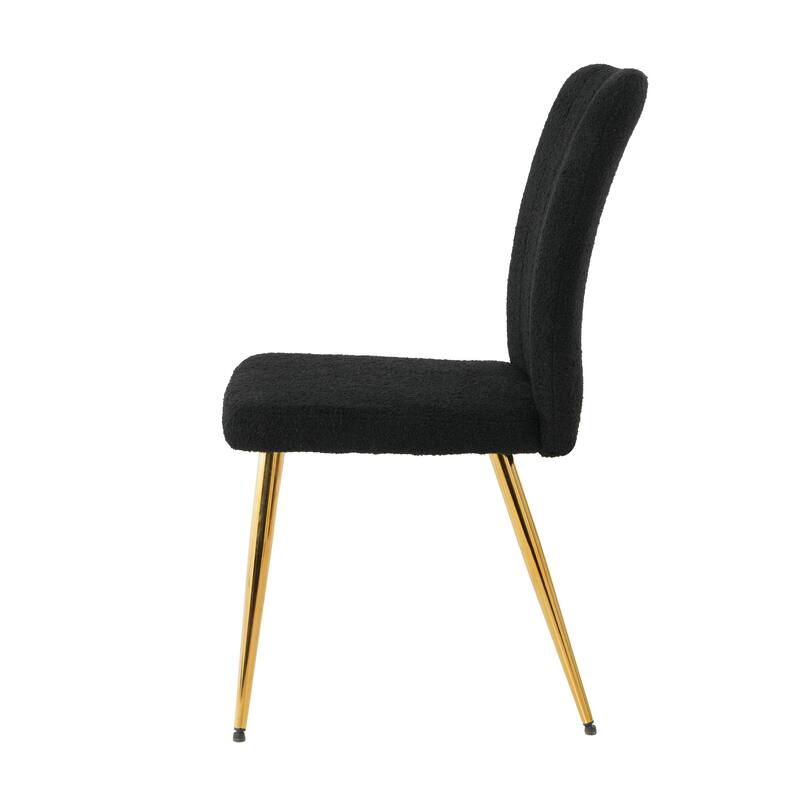 Modern Black Teddy Upholstered Dining Chair Set of 4, with Gold-plated Metal Legs