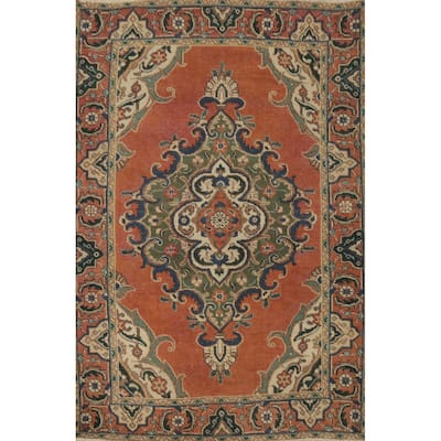 Hand Knotted Oriental 100% Wool Carpet Traditional Medallion Oranges & Rust Tabriz Area Rug - 5' 10'' X 4' 5''