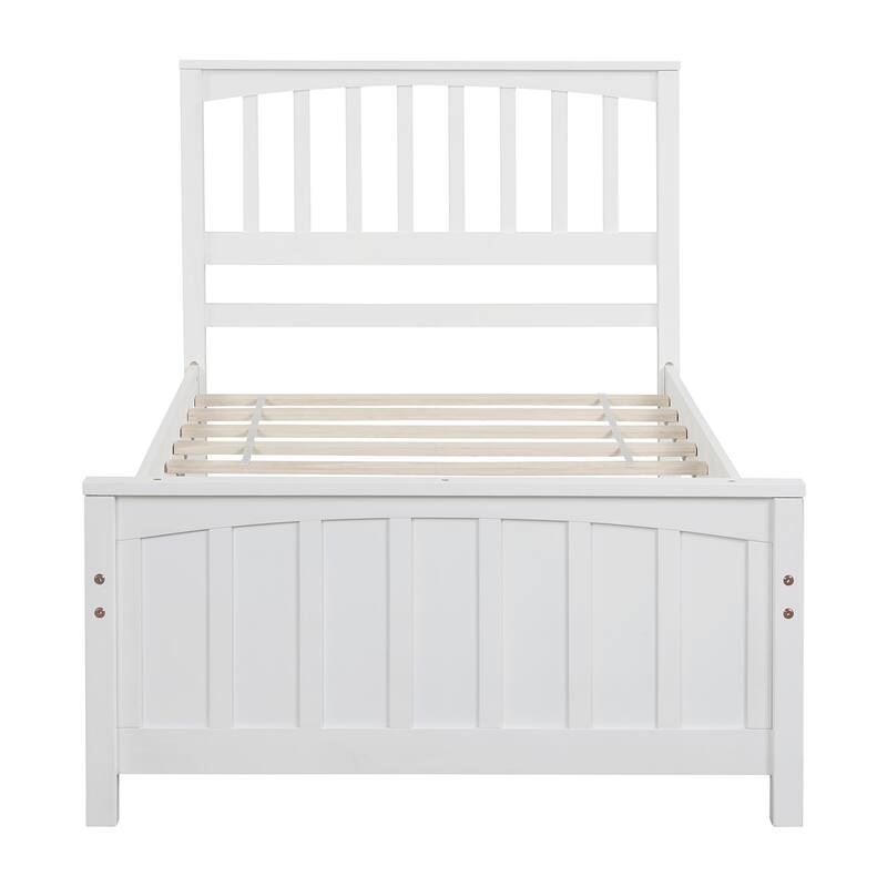 Twin Size White Wood Platform Bed with Headboard and Footboard
