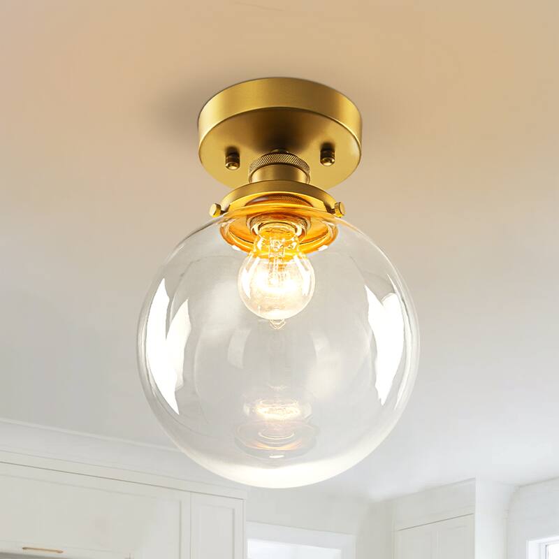 8" 1-Light Modern Brass Glass Globe Semi Flush Mount Light for Corridor - 1 Light