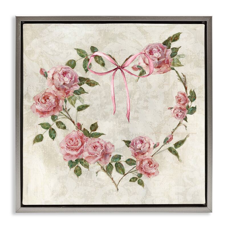 Stupell Rose Heart Wreath Framed Floater Canvas Wall Art Design By Sally Swatland - 18 x 18 - Grey