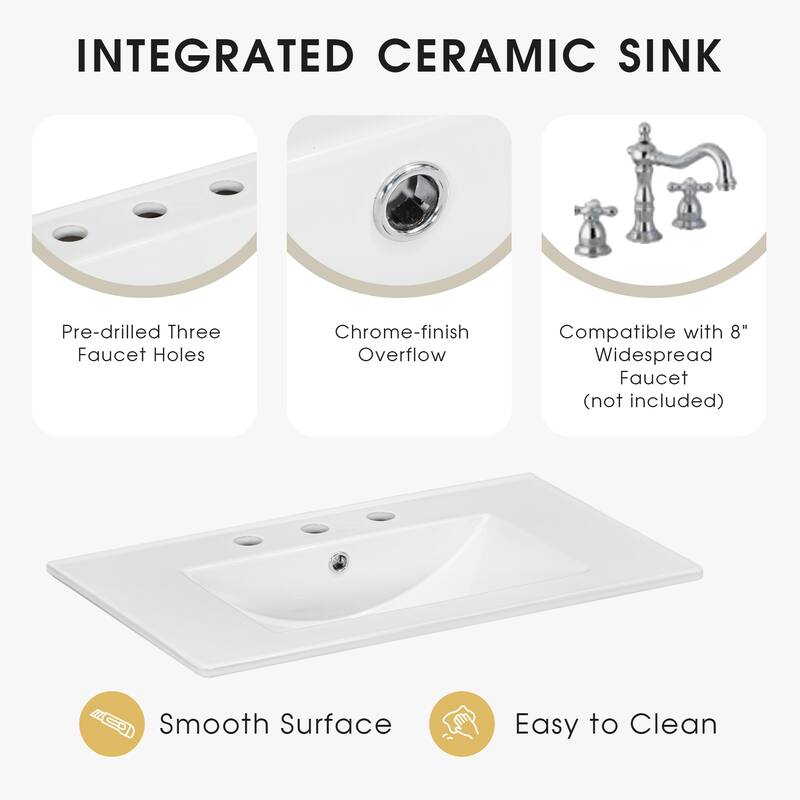 30" Modern Bathroom Vanity with Sink Top, Cabinet with Raised Panel Design and Dual Drawers, Painted Finish
