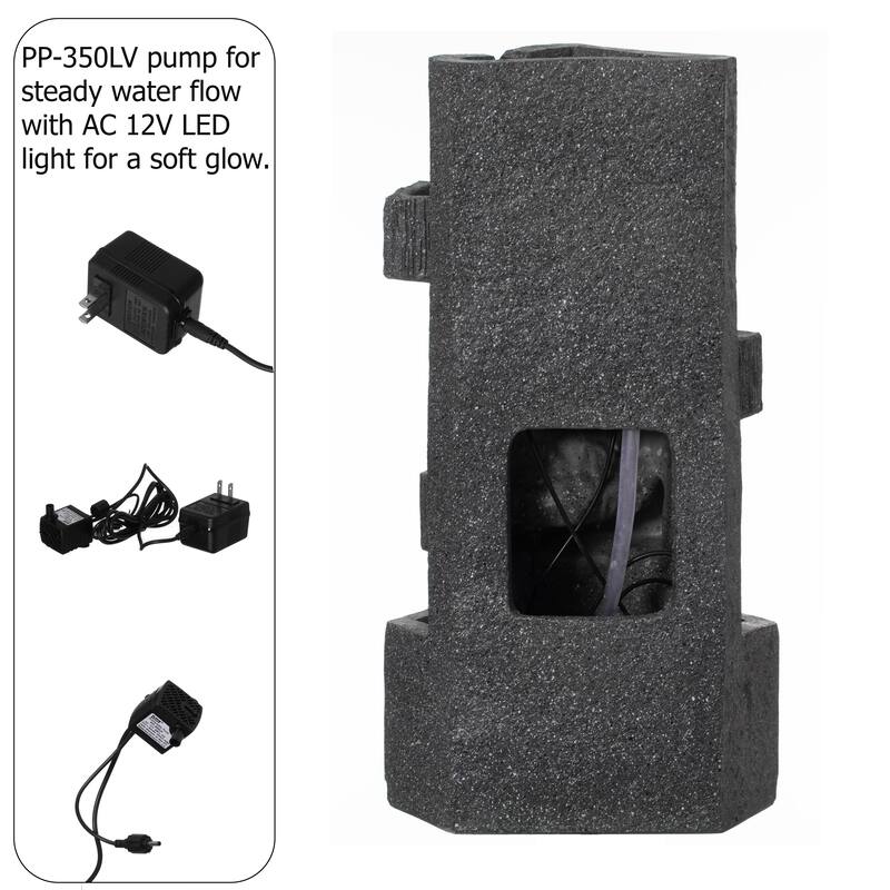 Cascading Electric Powered Rock Water Fountain with LED Lights 18.5" for Indoor and Outdoor Use