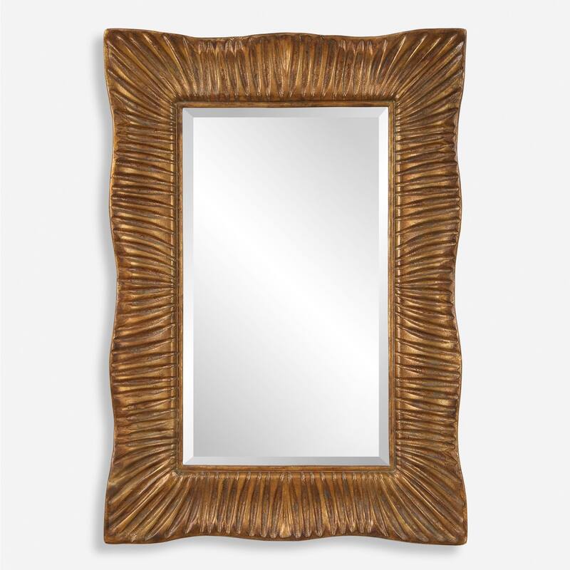 Scalloped Profile Beveled Wall Mirror 51" Antiqued Gold Finish