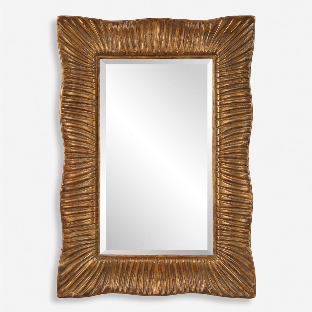 Scalloped Profile Beveled Wall Mirror 51" Antiqued Gold Finish