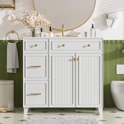 36" Bathroom Vanity with Ceramic Sink, Soft-Close Doors, Standard & Double-Layer Drawers & Adjustable Shelves