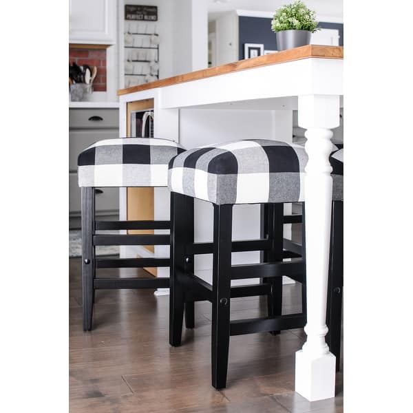Shop Homepop Square 24 Counter Stool Black Plaid 24 Inches Overstock 18105360