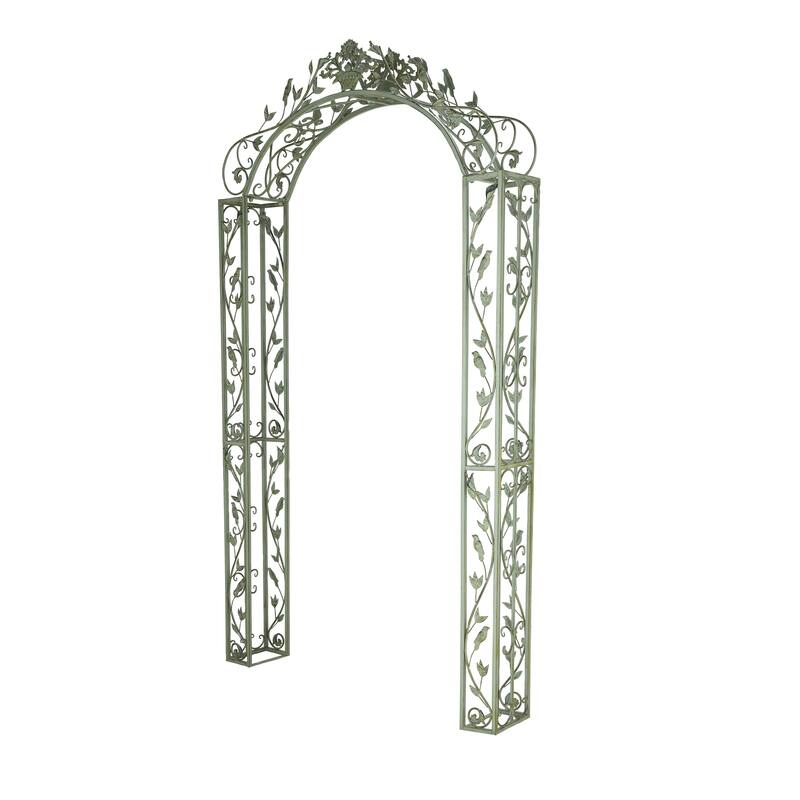 Green Metal Indoor Outdoor Arched Bird Indoor Outdoor Garden Arbor with Scrolled Vines