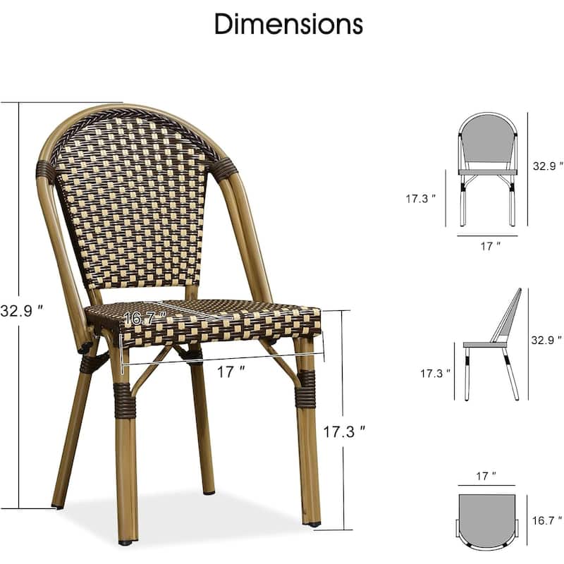 PURPLE LEAF Outdoor Dining Chairs (Set of 2) French Hand-Woven Aluminum Wicker Chairs