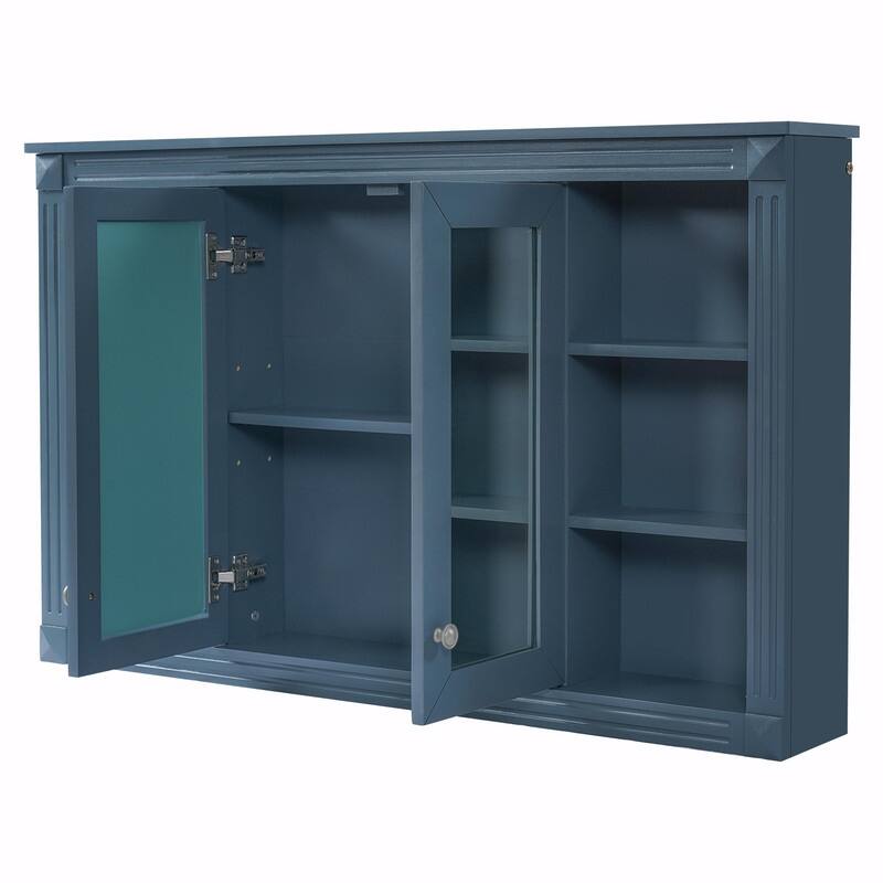 47-Inch Bathroom Mirror Cabinet with Storage, Adjustable Shelf, Open Shelves