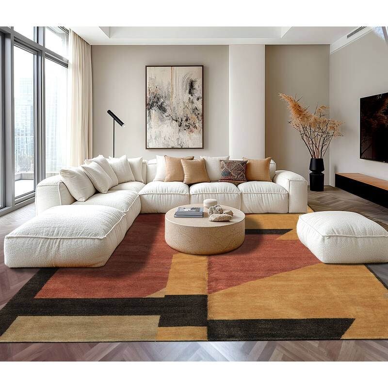 6x8'10'' Hand Knotted Wool Rust Tibetan Textured Color Modern & Contemporary Rug - 6' x 8' 10'' - 6' x 8' 10''