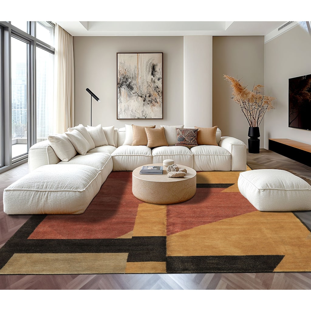 6x8'10'' Hand Knotted Wool Rust Tibetan Textured Color Modern & Contemporary Rug - 6' x 8' 10''