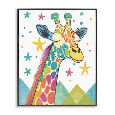 Stupell Whimsical Hued Giraffe & Stars Framed Giclee Art Design By Chen Alyesh