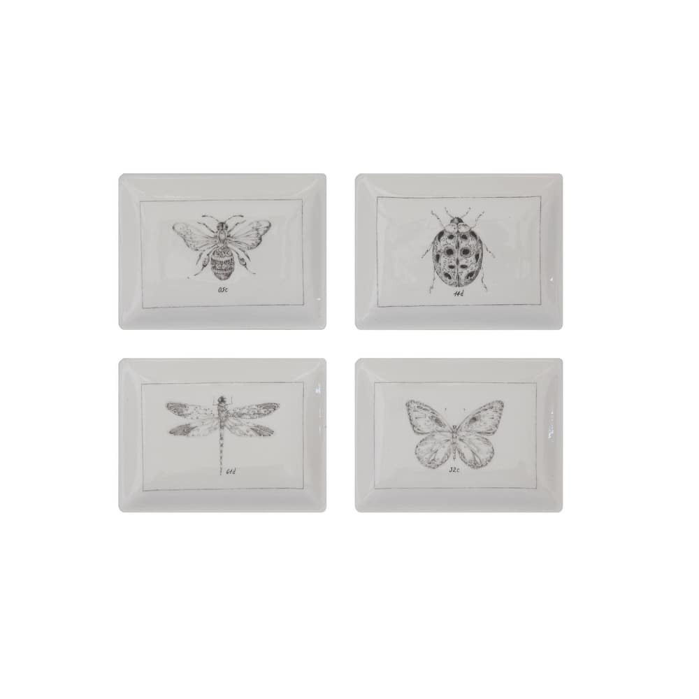 Rectangle Ceramic Dishes with Insect Images - 4.0"L x 2.9"W x 0.6"H