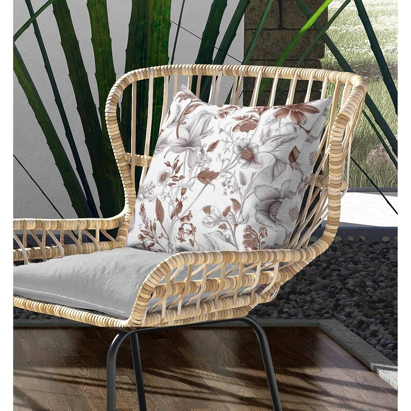 Garden Grace Gala Indoor/Outdoor Reversible Throw Pillow White and Brown