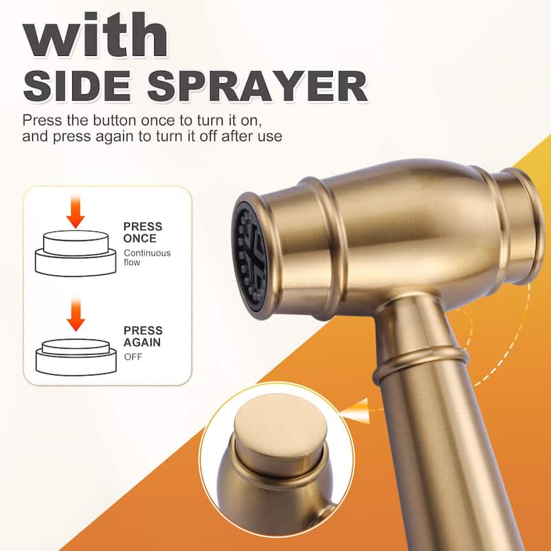 WOWOW 4 Hole Double Handle Bridge Kitchen Faucet with Side Sprayer