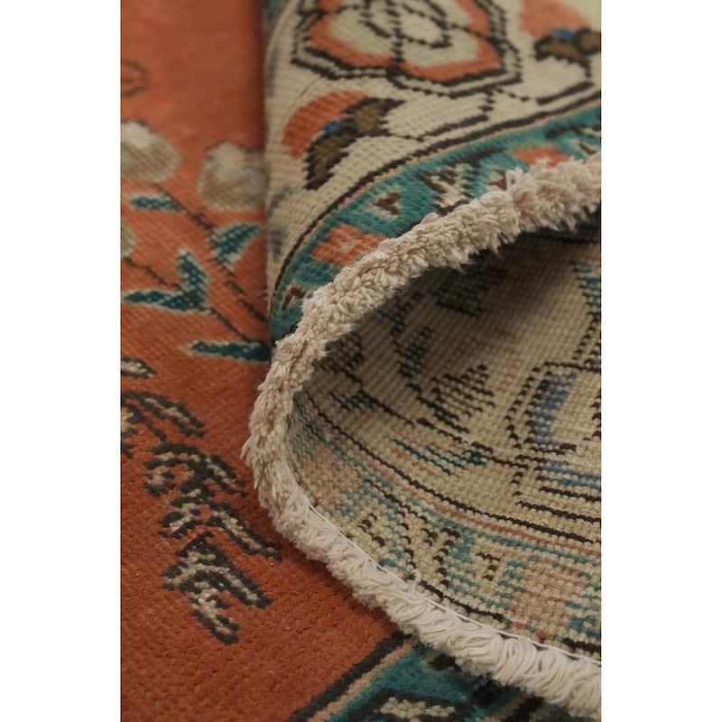 Hand Knotted Oriental 100% Wool Carpet Traditional Floral Oranges & Rust Tabriz Area Rug - 6' 10'' X 5' 0''