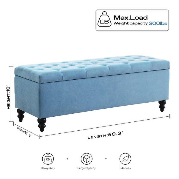 Mid-Century Storage Ottoman Bench With Rolled Arms - Velvet Upholstered, Tufted, For Bedroom Or Living Room