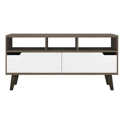 Modern 54" TV Console with Open Shelves Cabinets and Cable Management Space-Saving Storage for Living Room or Office
