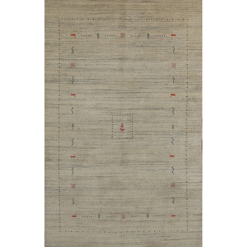 Hand Knotted Oriental 100% Wool Carpet Tribal Animal Pictorial Beige & Ivories Gabbeh Area Rug - 7' 9'' X 5' 0''