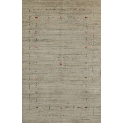 Hand Knotted Oriental 100% Wool Carpet Tribal Animal Pictorial Beige & Ivories Gabbeh Area Rug - 7' 9'' X 5' 0''