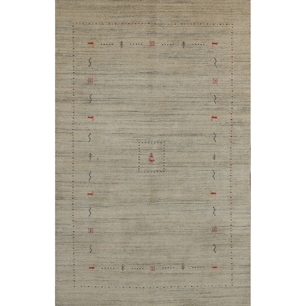 Hand Knotted Oriental 100% Wool Carpet Tribal Animal Pictorial Beige & Ivories Gabbeh Area Rug - 7' 9'' X 5' 0''