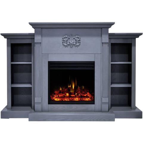 Cambridge Sanoma Electric Fireplace Heater with 72-In. Blue Mantel, Bookshelves, Enhanced Log Display,Multi-Color Flames
