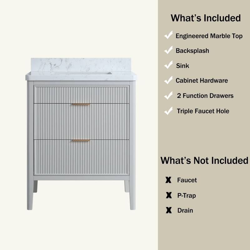 Modland 30" Freestanding Bathroom Vanity with Carrara Marble Top - Soft-Close Drawers,Green / Grey - 30 inch