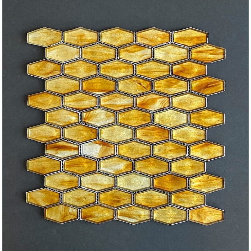 Iridescent 1 1/4" x 2" Long Hexagon Glass Tile