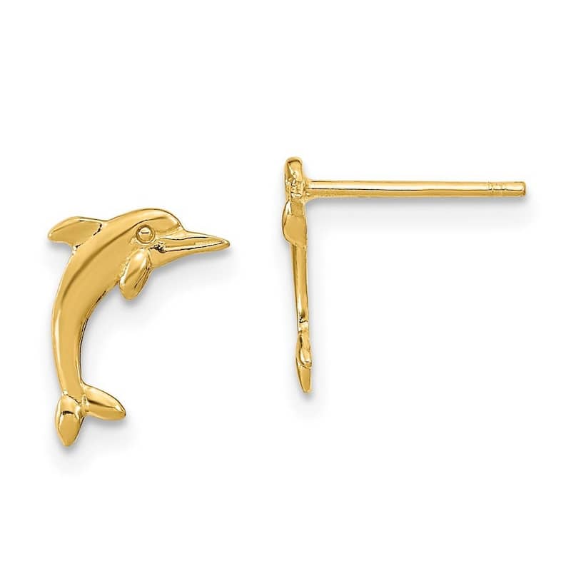 Curata 10k Yellow Gold 10.56x7.62mm Dolphin Post Earrings