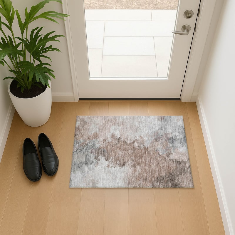 Premium Washable Super Soft Abstract Modern Mayfield Rug - Mocha - 1'8" x 2'6"