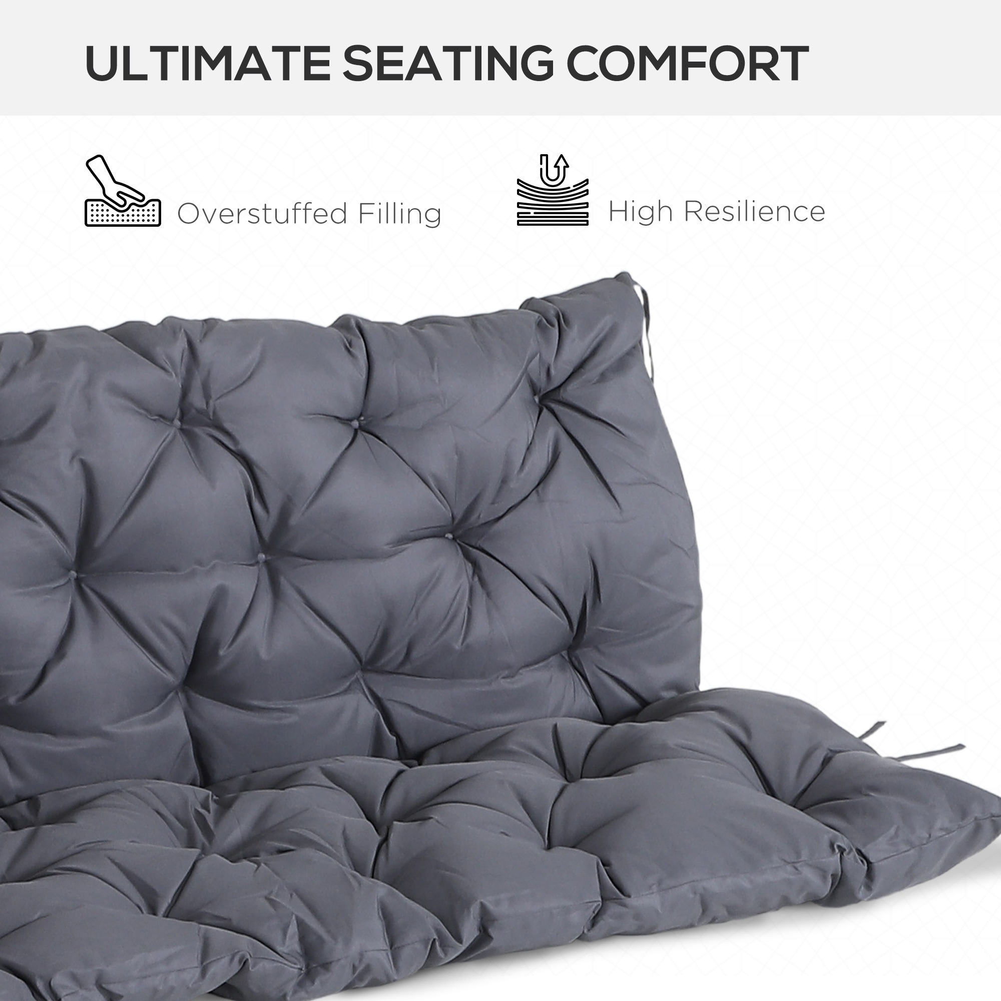 Outsunny 3 Seater Outdoor Seat Pads Bench Swing Chair Replacement Cushions Backrest for Patio Garden Black