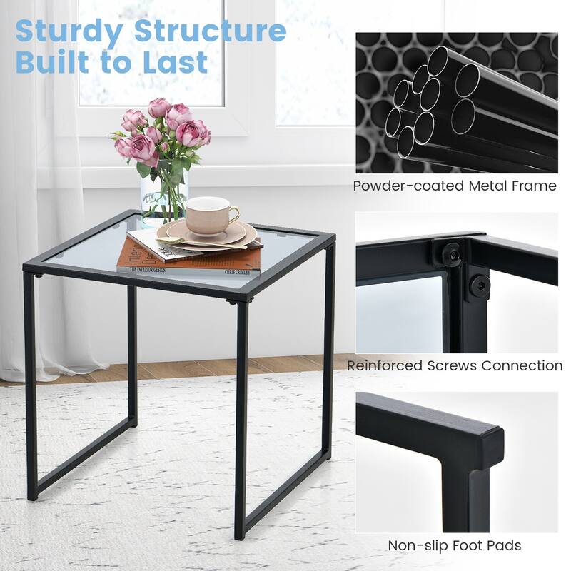 Costway Patio Side Table Outdoor 17'' Tempered Glass End Coffee Table - See Details