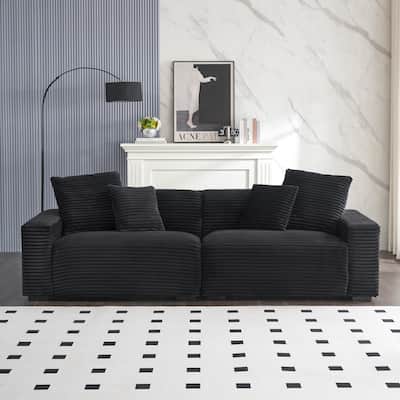 104.72-inch 4-seat Black Corduroy Sofa with 4 Throw Pillows for Living Room
