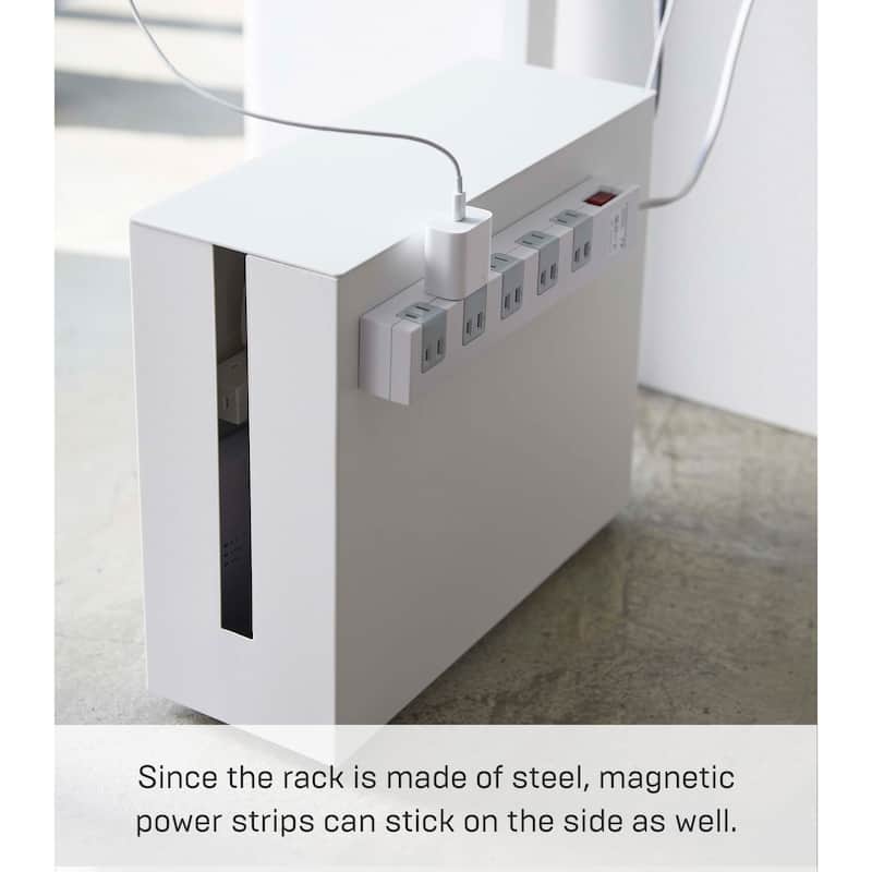 Yamazaki Home Rolling Cable Management Box, Steel, Wheels - L 15.75 x W 5.91 x H 13.58 inches