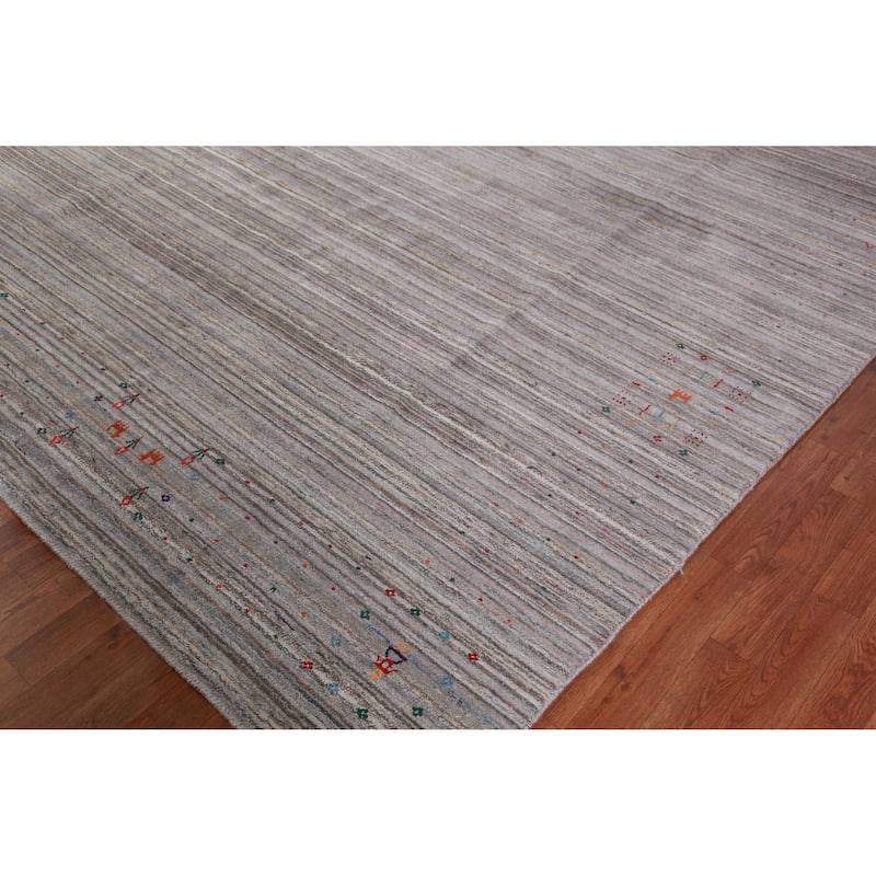 Tribal Gabbeh Indian Area Rug Handmade Grey Wool Carpet - 8'11" x 12'5"