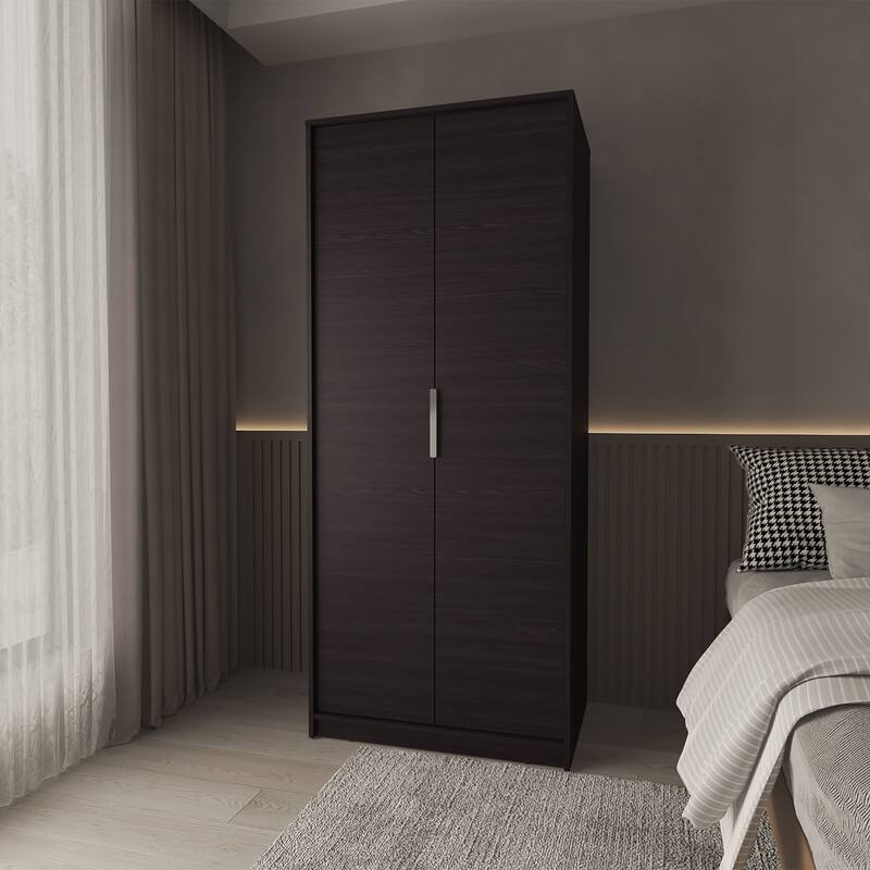 Wardrobe Berlin, Two Doors, Hanging Rod, Two Shelves, Shoe Rack, Bedroom, Wengue - Wenge