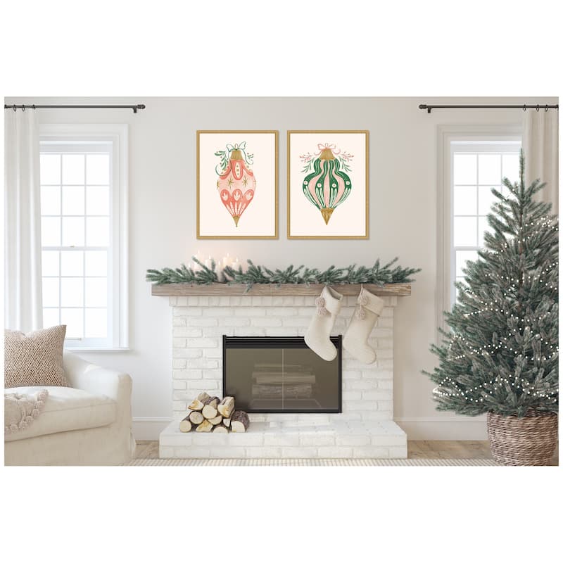 Kate and Laurel Sylvie Holiday Ornament Collection - 2 Piece Framed Canvas Art Set by Jill Labieniec